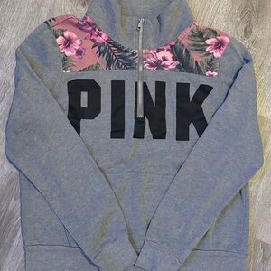 PINK vs Gray and Pink floral Half-Zip Sweatshirt